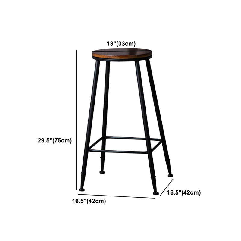 Indoor Industrial Style Wood Top Barstool Metal 4 Legs Bar Stool with Pedal