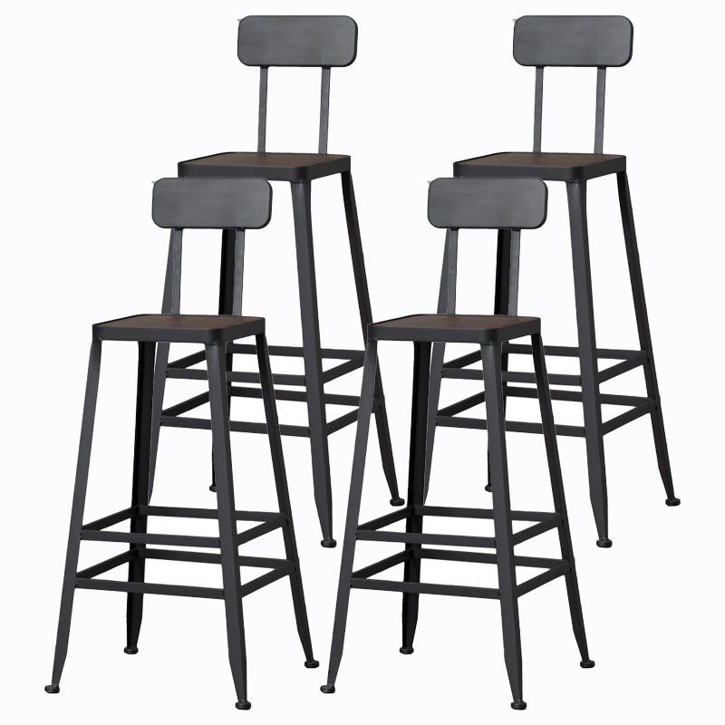 Industrial Style Wood Top Barstool Indoor Black 4 Legs Bar Stool for Coffee Shop