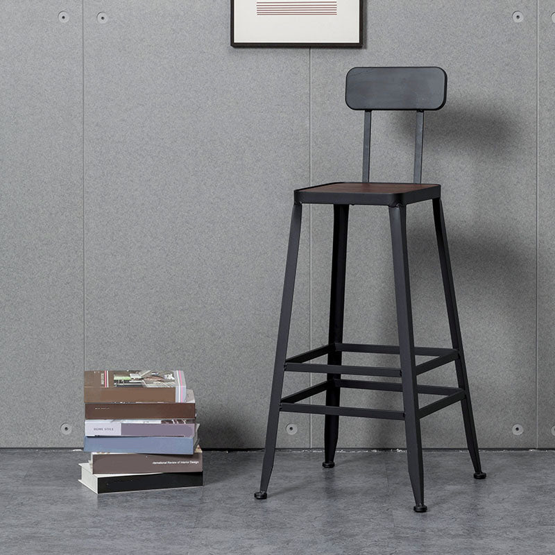 Industrial Style Wood Top Barstool Indoor Black 4 Legs Bar Stool for Coffee Shop