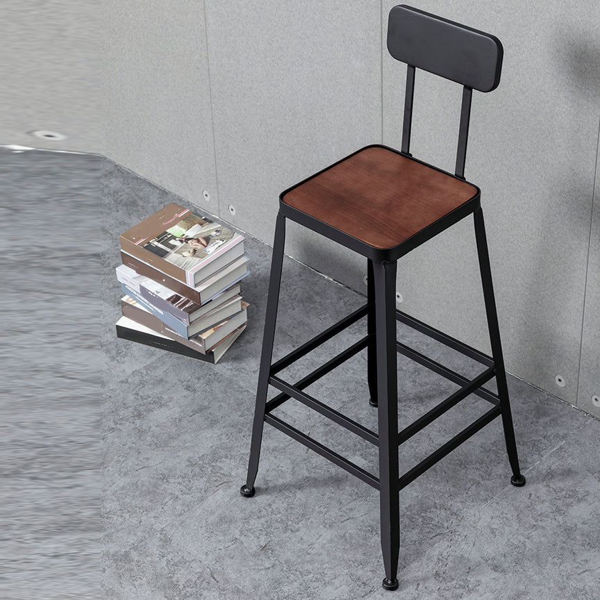 Industrial Style Wood Top Barstool Indoor Black 4 Legs Bar Stool for Coffee Shop