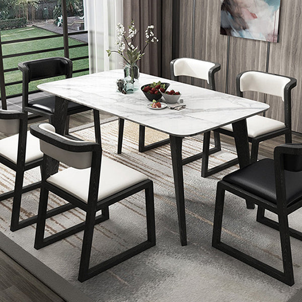 Marble White Tone Dining Table Simplicity 4 Legs Table for Dining Room