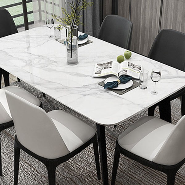 Marble White Tone Dining Table Simplicity 4 Legs Table for Dining Room
