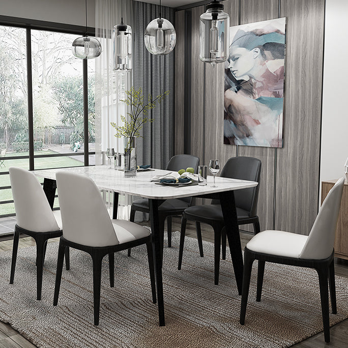Marble White Tone Dining Table Simplicity 4 Legs Table for Dining Room