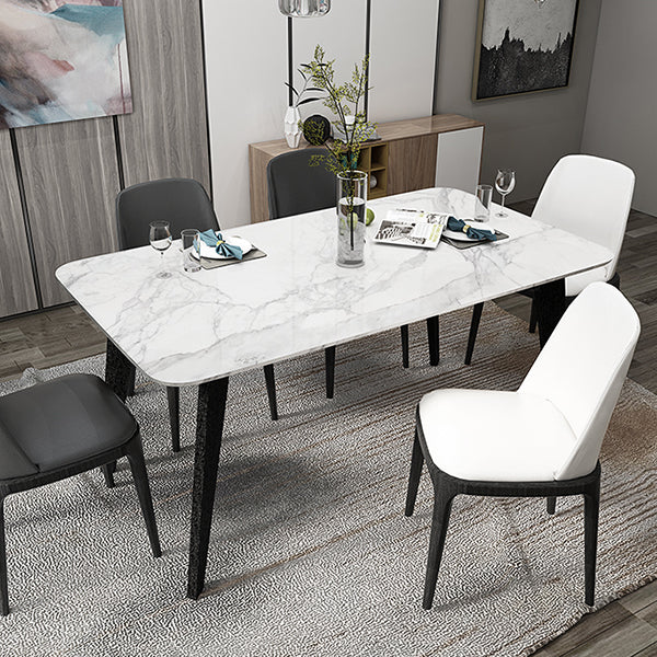 Marble White Tone Dining Table Simplicity 4 Legs Table for Dining Room