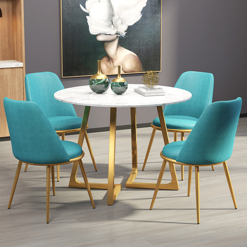 Glam Style Stone Table for Restaurant Round Table with Gold Pedestal