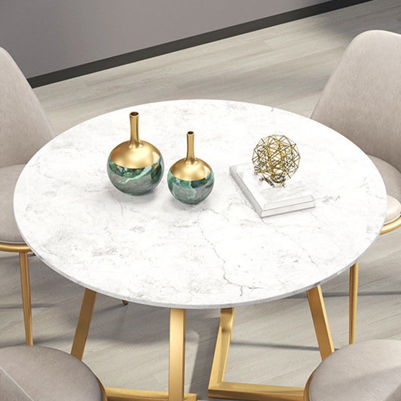 Glam Style Stone Table for Restaurant Round Table with Gold Pedestal