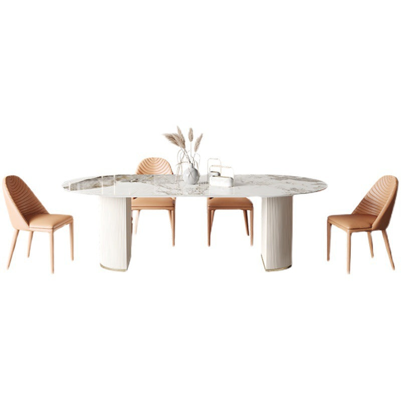 Oval Dining Table Stone Dining Table Modern with Metal Base Pedestal