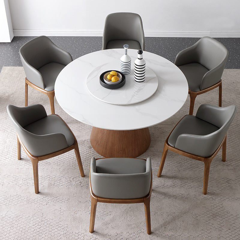Round Sintered Stone Dining Table Stone Table in White with Pedestal