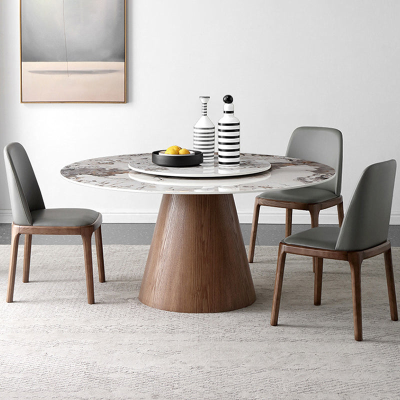 Round Sintered Stone Dining Table Stone Table in White with Pedestal