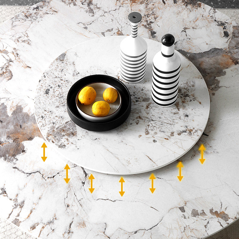 Round Sintered Stone Dining Table Stone Table in White with Pedestal