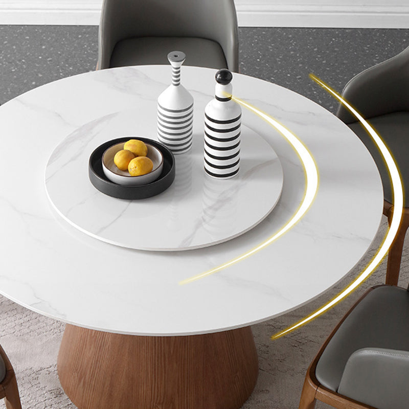 Round Sintered Stone Dining Table Stone Table in White with Pedestal