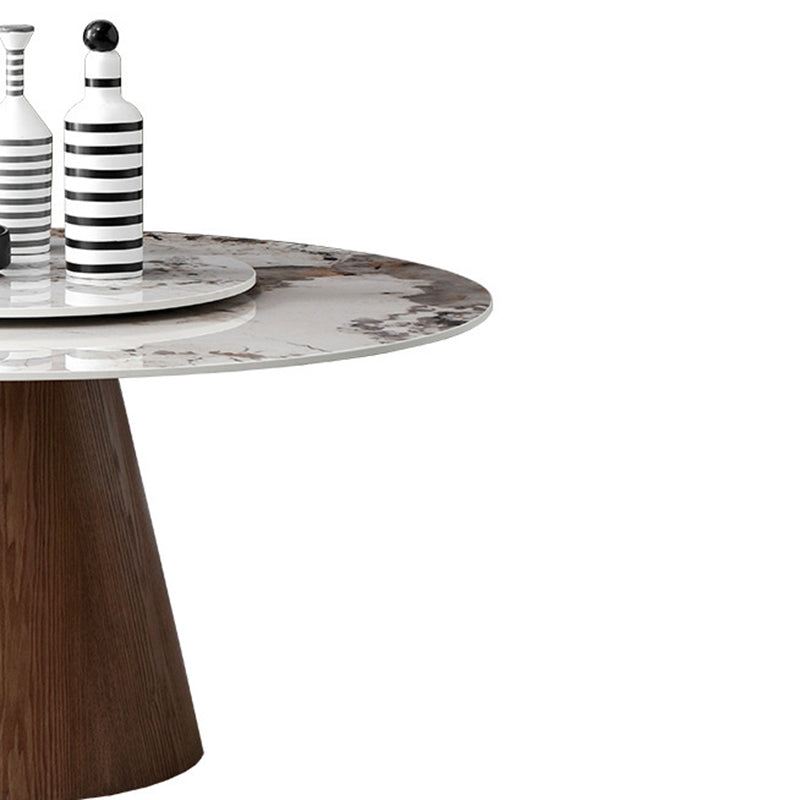 Round Sintered Stone Dining Table Stone Table in White with Pedestal