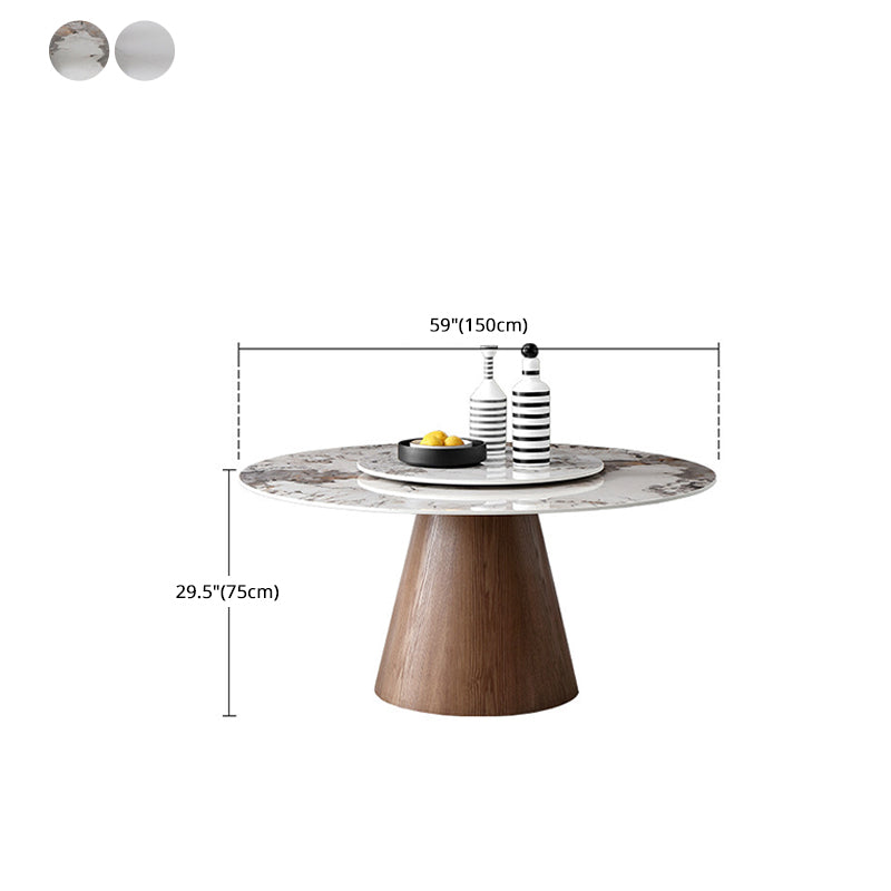 Round Sintered Stone Dining Table Stone Table in White with Pedestal