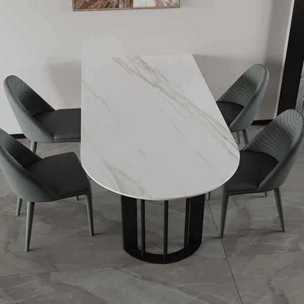 Modern White Stone Dining Table 78"L Table Sled Base Table for Home