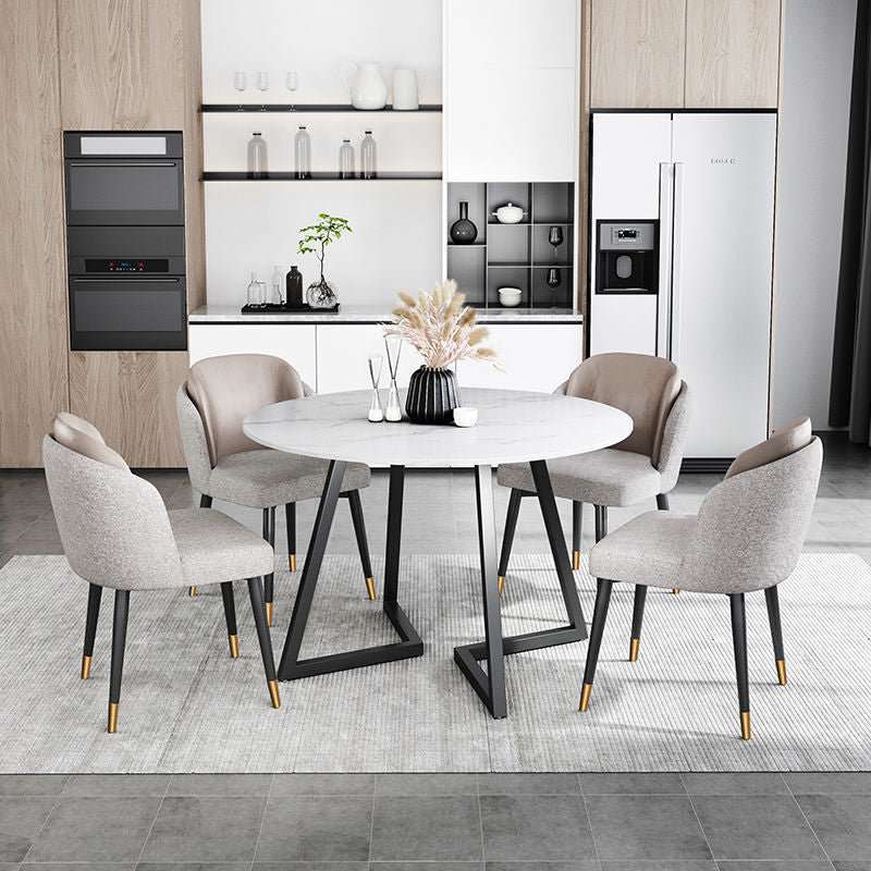 Modern White Stone Dining Table Metal Double Pedestal Table for Kitchen