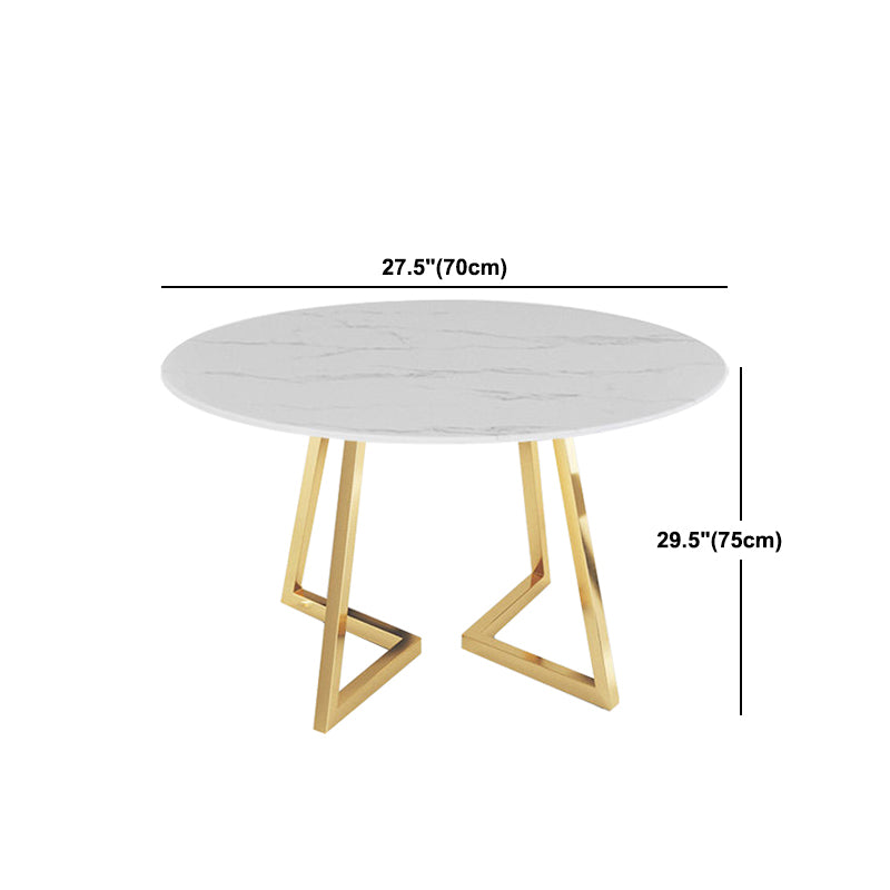 Modern White Stone Dining Table Metal Double Pedestal Table for Kitchen