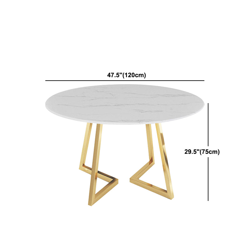 Modern White Stone Dining Table Metal Double Pedestal Table for Kitchen