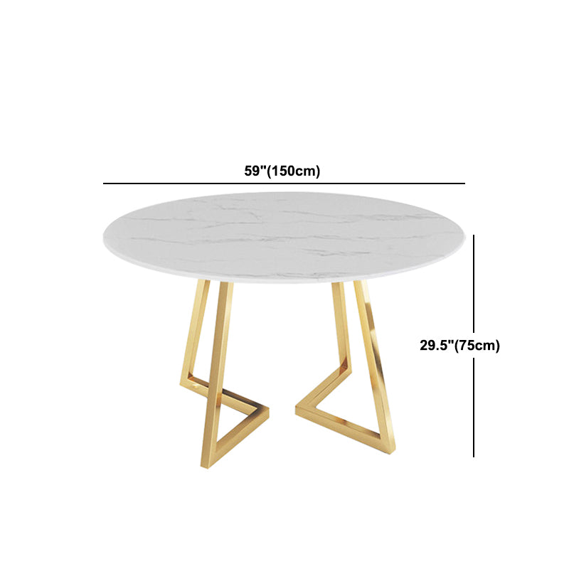 Modern White Stone Dining Table Metal Double Pedestal Table for Kitchen
