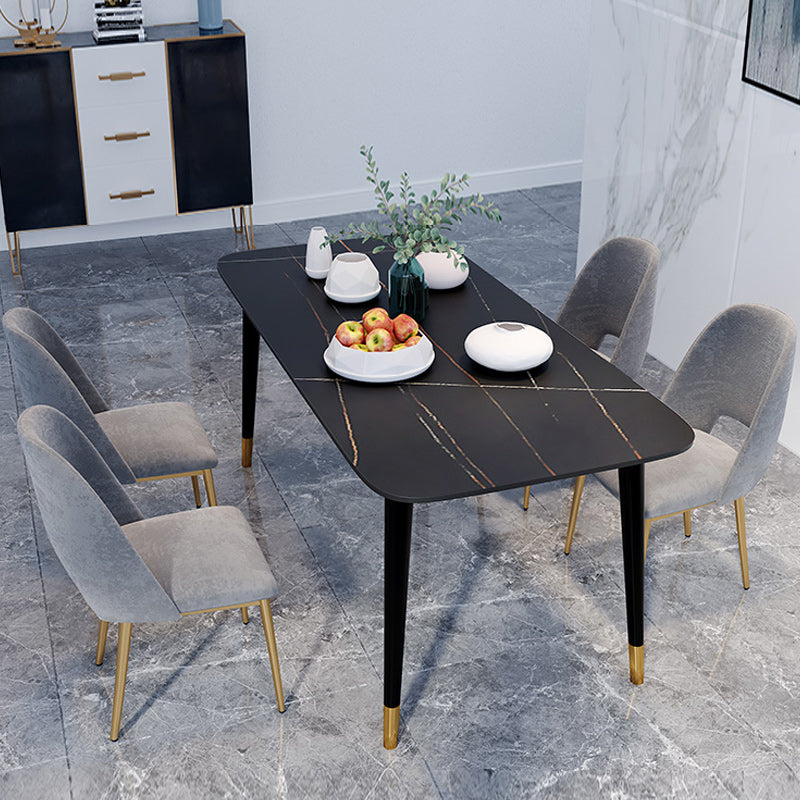 Rectangle Black Base Dining Table Modern Stone 4 Iron Legs Table
