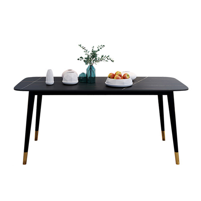 Rectangle Black Base Dining Table Modern Stone 4 Iron Legs Table