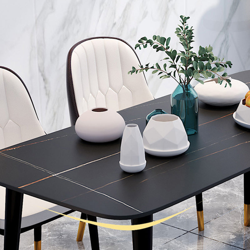 Rectangle Black Base Dining Table Modern Stone 4 Iron Legs Table