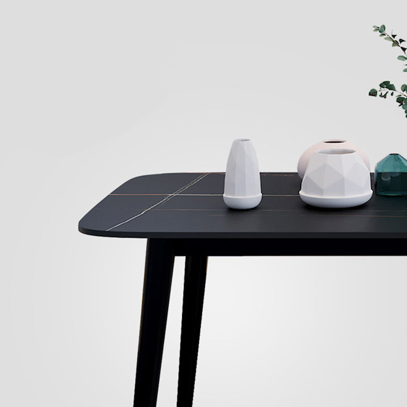 Rectangle Black Base Dining Table Modern Stone 4 Iron Legs Table