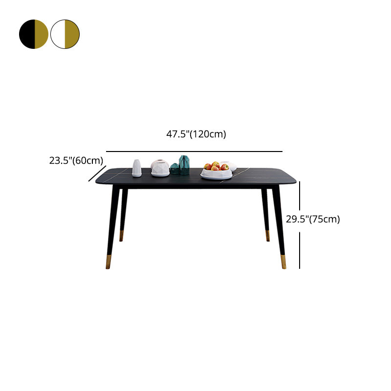 Rectangle Black Base Dining Table Modern Stone 4 Iron Legs Table