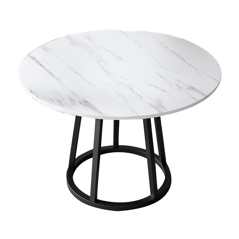 Round Black Iron Base Dining Table Modern Stone Pedestal Table