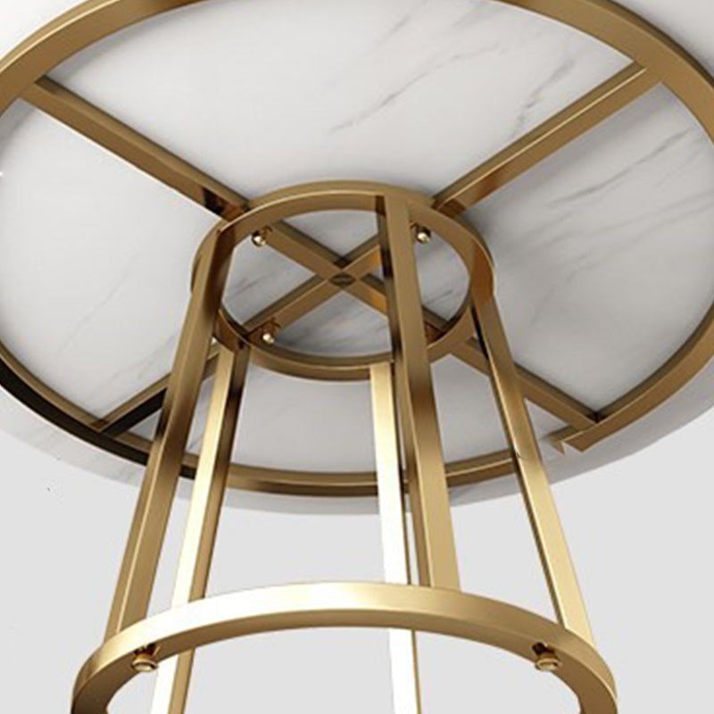 Round Black Iron Base Dining Table Modern Stone Pedestal Table