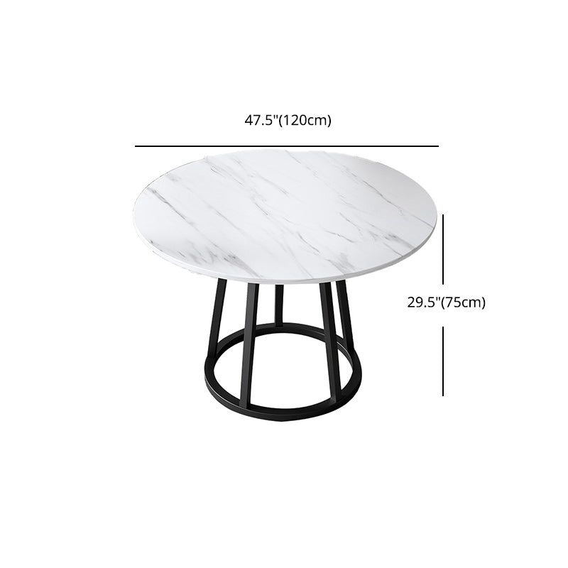 Round Black Iron Base Dining Table Modern Stone Pedestal Table