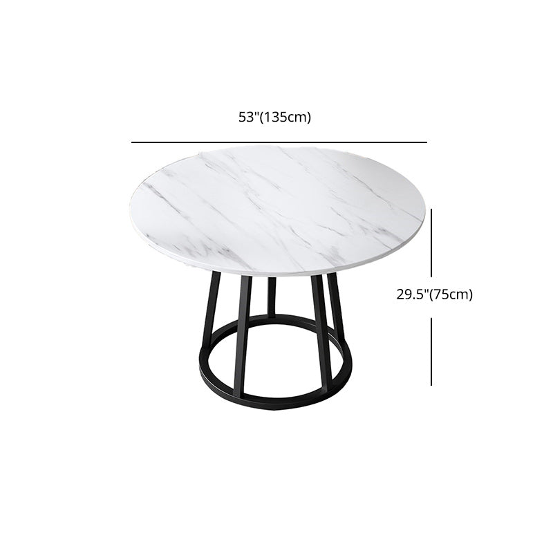 Round Black Iron Base Dining Table Modern Stone Pedestal Table