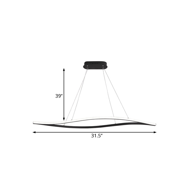 Modernist Led Chandelier Lamp with Acrylic Shade White/Black Waved Linear Hanging Light Kit in White/Warm/Natural Light, 31.5"/39"/47" Wide