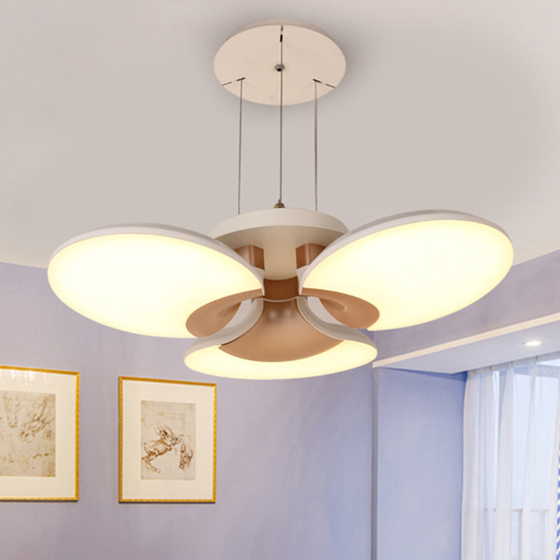 3 Lights Living Room Chandelier with Flower-Shaped Acrylic Shade Modern White Ceiling Pendant Light in Third Gear