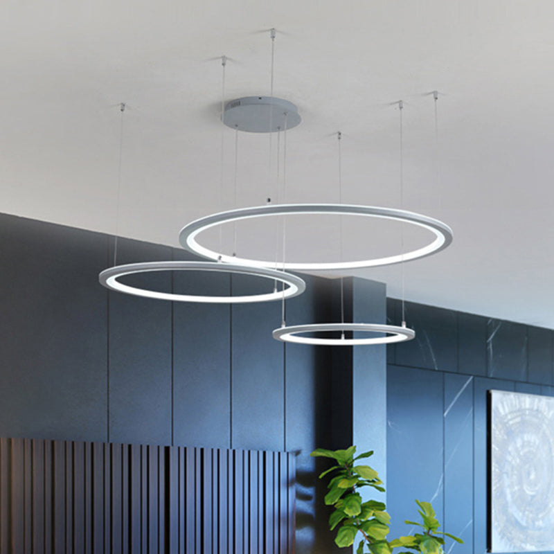 White/Grey Circular Chandelier Lighting Modernist 3/4 Lights Acrylic Led Ceiling Pendant Lamp Fixture in White/Warm Light