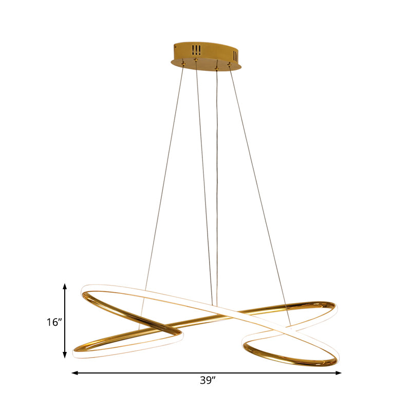 31.5"/39" Wide Twist Acrylic Chandelier Lighting Modernist Led Chrome/Gold Hanging Pendant Light in Warm Light