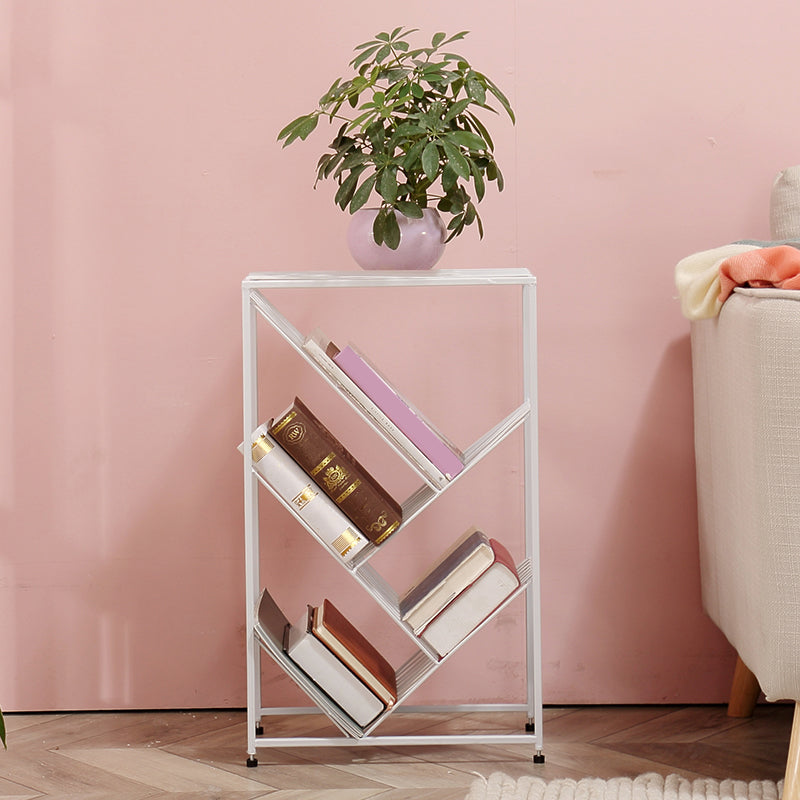 Modern Style Metal Bookcase White Open Bookshelf for Living Room