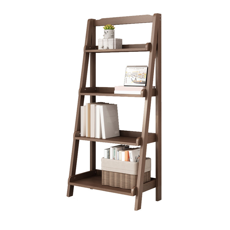 Contemporary Open Ladder Bookshelf Rubber Wood Vertical Bookcase