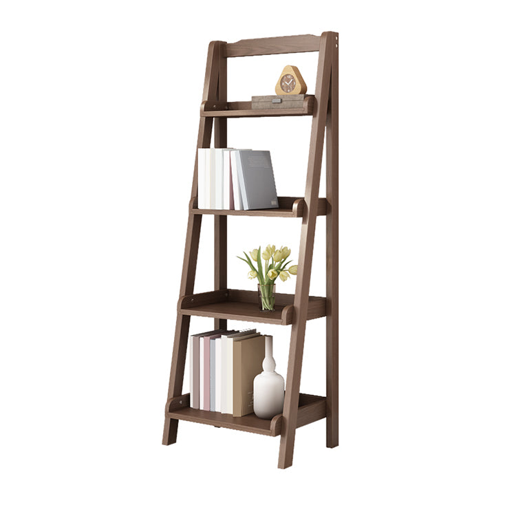 Contemporary Open Ladder Bookshelf Rubber Wood Vertical Bookcase
