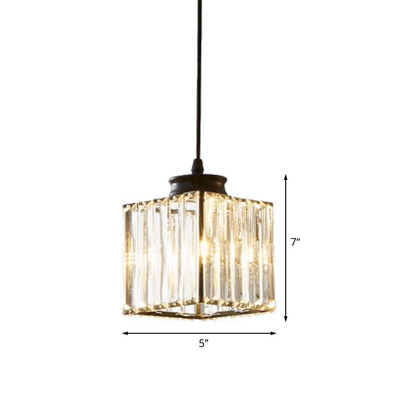 Cube Hanging Light Kit Modernist Crystal 1 Light Black Ceiling Pendant Lamp for Dining Room