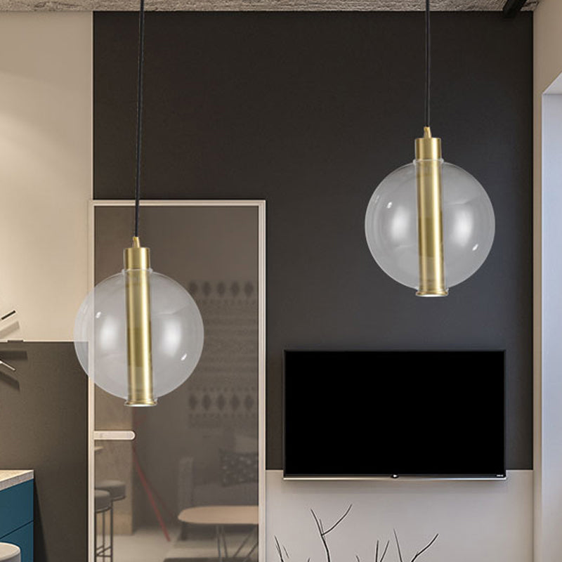LED de chambre à 1 lumière à la lumière pendante à plafond en or minimaliste avec une teinte en verre transparent à bille