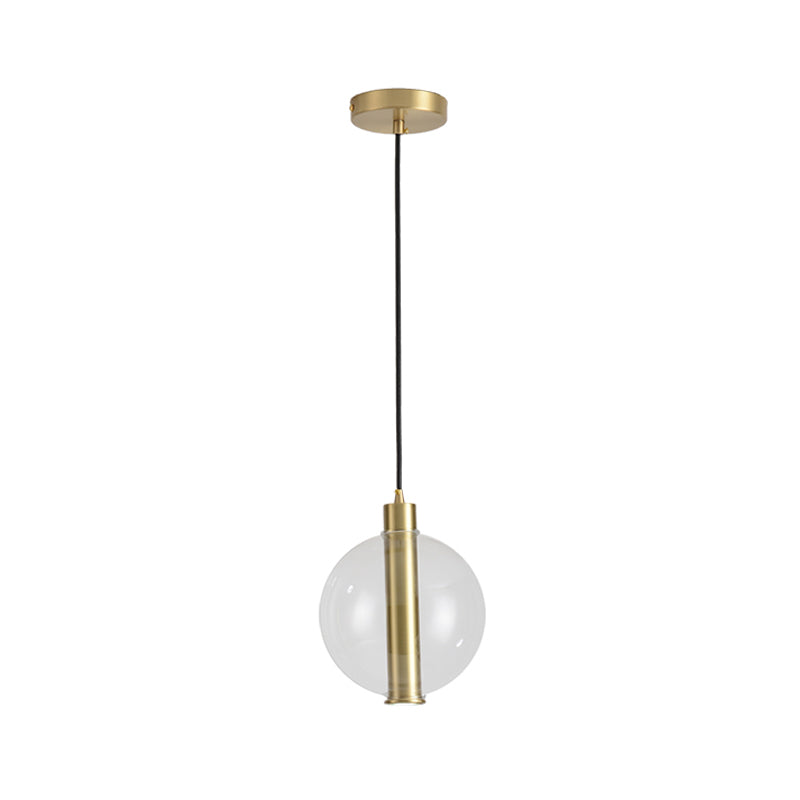 LED de chambre à 1 lumière à la lumière pendante à plafond en or minimaliste avec une teinte en verre transparent à bille