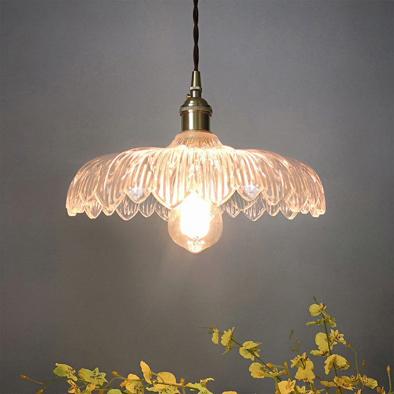 10"/12" Wide Modern Umbrella Pendant White Prismatic Glass 1-Light Restaurant Suspension Lamp in Brass