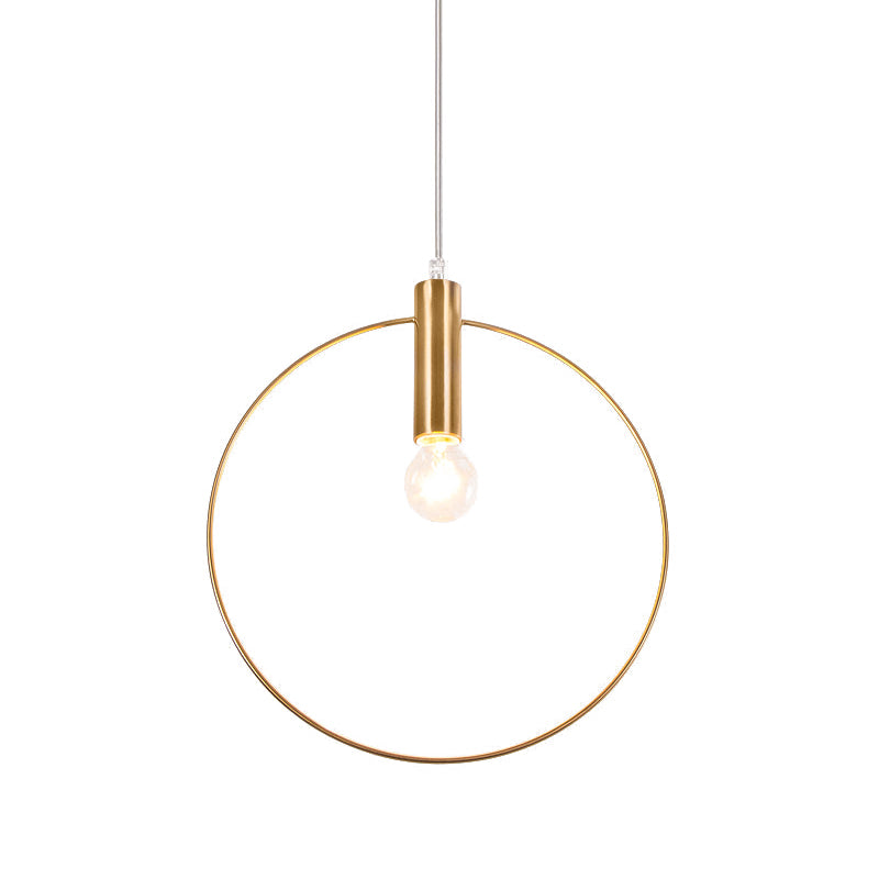 Simple Tube Down Lighting Metallic 1 Light Bedroom Suspension Lamp in Gold with Ring