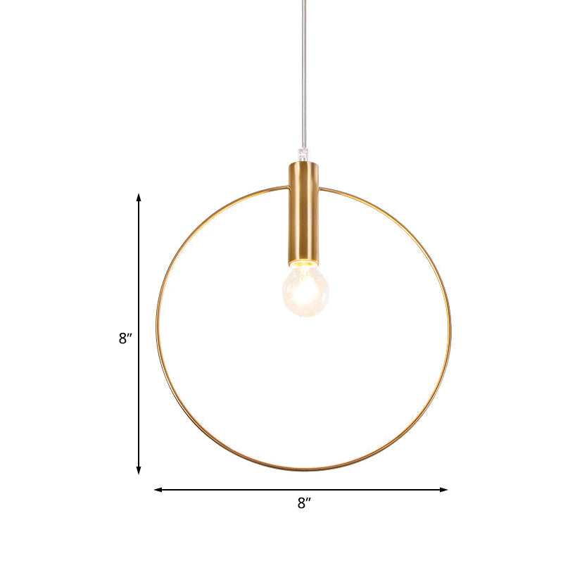 Simple Tube Down Lighting Metallic 1 Light Bedroom Suspension Lamp in Gold with Ring