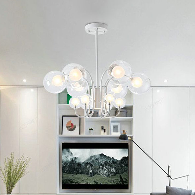 White Bubble Chandelier Pendant Light Contemporary 12-Bulb Clear Glass Hanging Ceiling Lamp