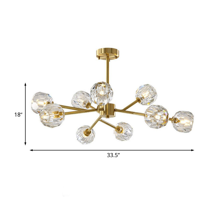 Crystal Global Hanging Chandelier Modernism 9-Light Brass Branch Ceiling Pendant Lamp