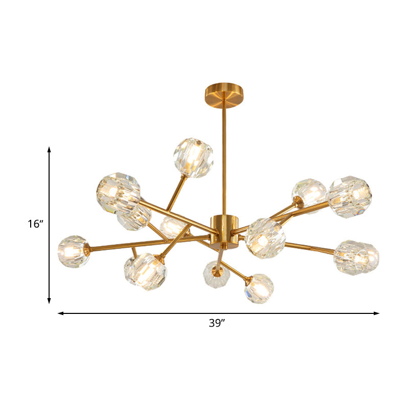 Suspension de salon de 15 bulbs Moderniste Gol Finition Plafond Chandelier avec une teinte en cristal ronde