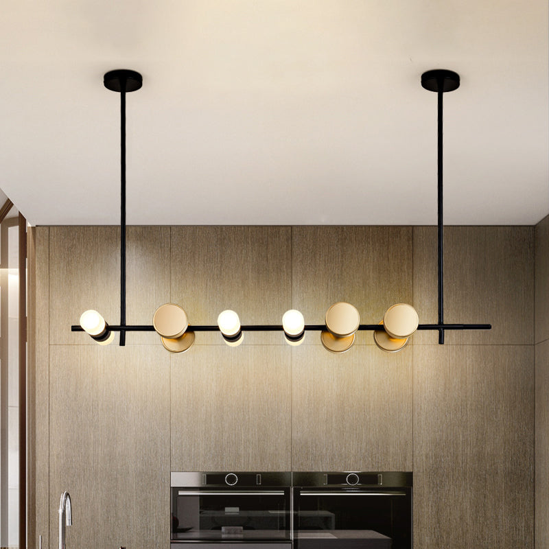 Linear Kitchen Ceiling Hang Fixture Iron 6 Lights Contemporary Pendant Chandelier in Black