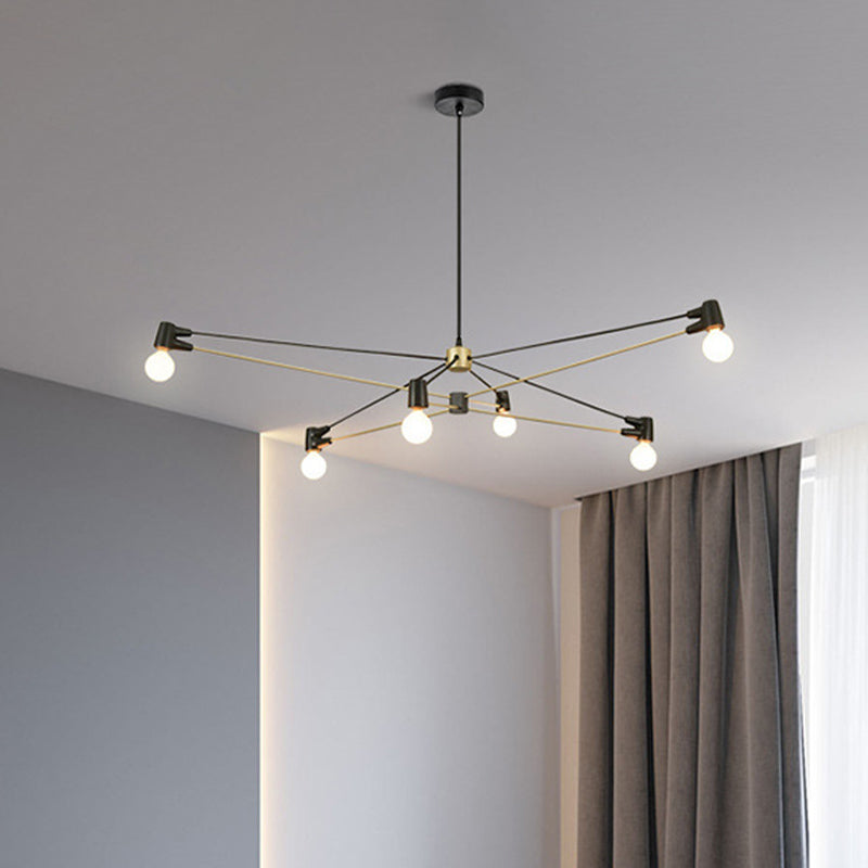 Ligne de croisement minimaliste suspension d'éclairage de la lampe de lustre de salon métallique à 6 balles en noir