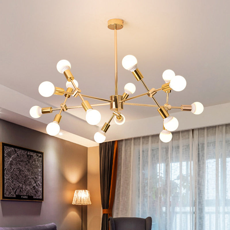 Gouden sputnik hangend plafondlicht modern Noordse 15 lichten Iron kroonluchter hanglamp voor woonkamer